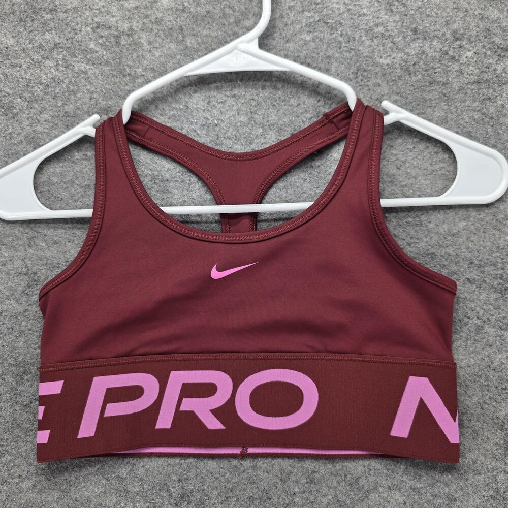 Nike Pro Tank Womens M Red Scoop Neck Built-In Bra Cropped Moisture Wicking